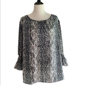 Cato  Beautiful Animal Print Poet Style Top Size XL Black/Gray/White